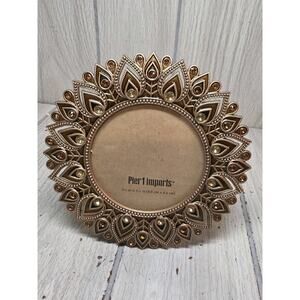 Pier 1 Imports Photo Frame Bejeweled Ornate Wire & Beads 3.5x3.5 Orange New